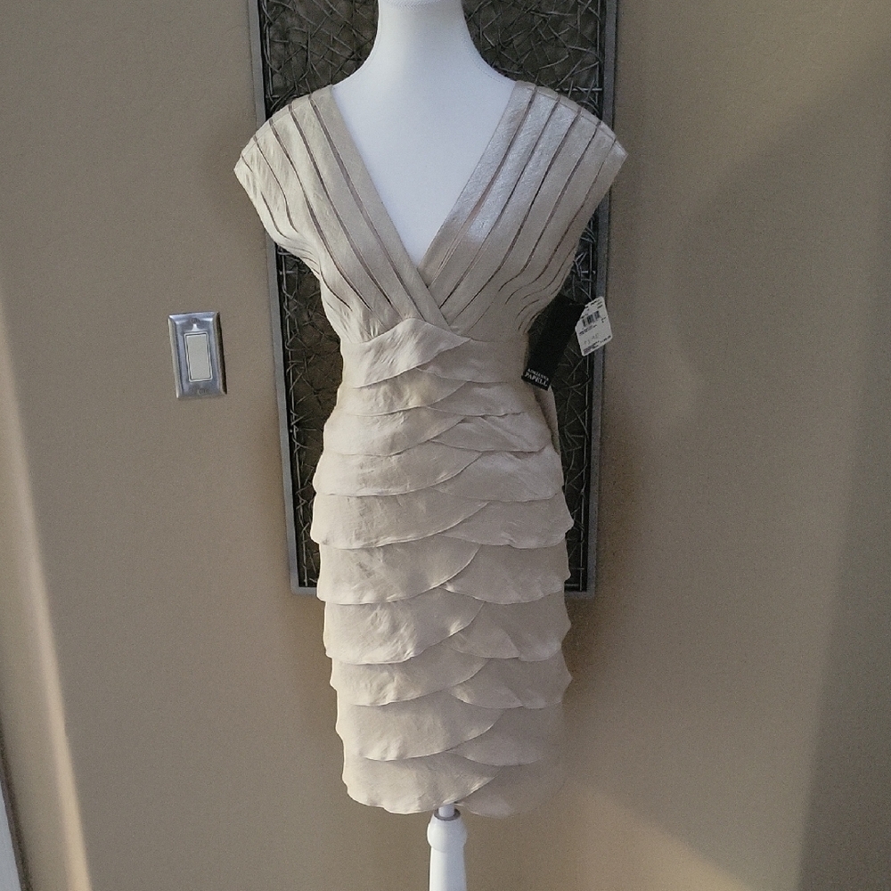 Adrianna Papell Champagne Sweetheart Neckline Layered Dress
